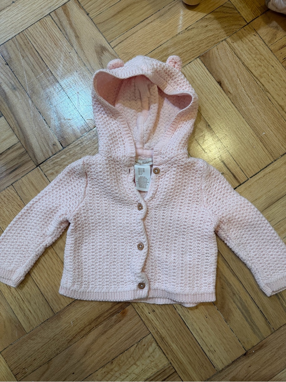 Tommy Bahama Baby Pink Hooded Knit Cardigan with Ear Detail